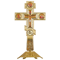 Крест настольный из цинкового сплава, белые камни, цвет "под золото", 10х18,6 см, У-1125