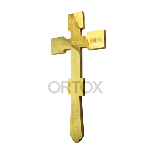 Крест напрестольный из ювелирного сплава в позолоте, фианиты, эмаль, высота 30 см фото 2