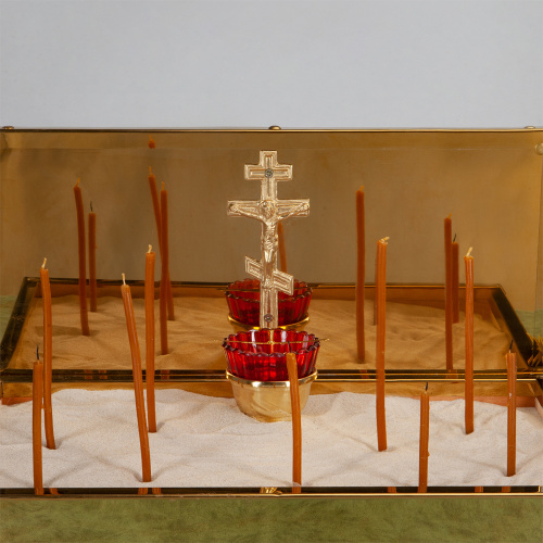 Крышка панихидного стола песковая, с литой Голгофой, 50х30х30 см фото 3