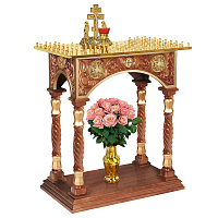 Панихидный стол на 100 свечей "Тверской", цвет "кипарис" с золотом (поталь), колонны, резьба, 85х50 см
