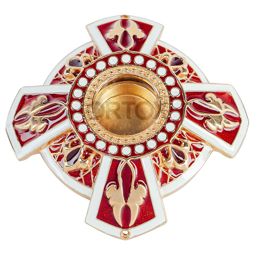 Мощевик из ювелирного сплава накладной "Эмалевый крест", красный, Ø 65 мм фото 2