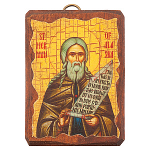 Икона преподобного Германа Аляскинского, 6,5х9 см, под старину  (береза)