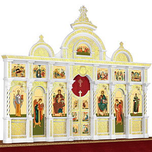 Иконостас "Владимирский" двухъярусный белый с золотом (поталь), 690х528х40 см (ясень)