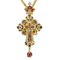 Крест наперсный из ювелирного сплава с цепью, позолота и фианиты, высота 13 см