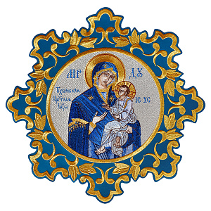 Икона вышитая Божией Матери "Тихвинская" на облачение, 38х38 см (золотая парча)