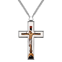 Крест наперсный латунный в серебрении с цепью, деколь, 7х11 см