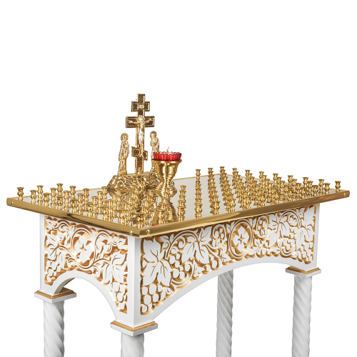 Панихидный стол на 70-100 свечей "Суздальский" белый с золотом (патина), колонны, резьба фото 13