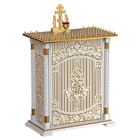 Панихидный стол на 100 свечей "Суздальский" белый с золотом (патина), тумба, резьба, 85х46х100 см