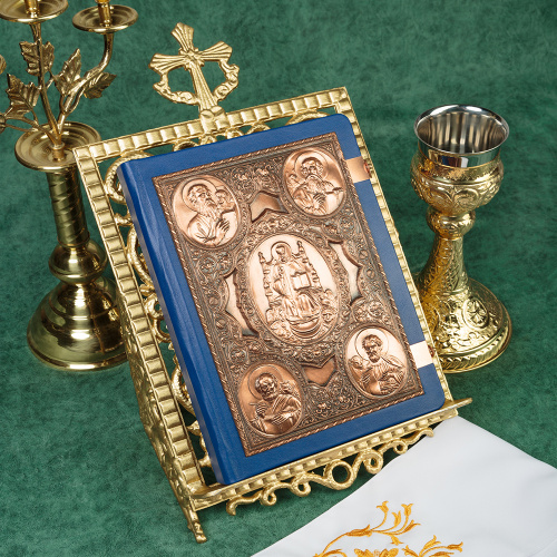 Апостол синий, оклад "под бронзу", кожа, 23х30 см фото 2