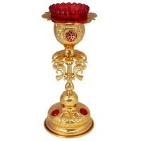 Лампада напрестольная, цинковый сплав, цвет &quot;под золото&quot;, красные камни, 12х26,5 см