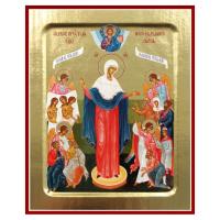 Икона Божией Матери "Всех скорбящих Радость", на дереве, золочение (поталь), 12,5х16 см