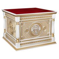 Облачение на престол "Костромское" белое с золотом (патина), красная ткань, высота 105 см