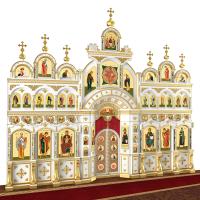 Иконостас "Рождественский" четырехъярусный белый с золотом (поталь), 848,5х763х53 см Иконостас "Рождественский" четырехъярусный белый с золотом (поталь), 848,5х763х53 см
