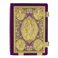 Евангелие напрестольное фиолетовое, оклад "под золото", бархат, эмаль, 24х31 см