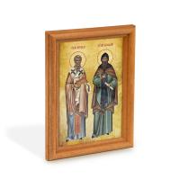 Икона равноапостольных Кирилла и Мефодия в деревянной рамке, 12х1,5х17 см