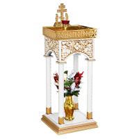 Панихидный стол песковой &quot;Суздальский&quot; белый с золотом (патина), колонны, 46х46 см