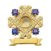 Мощевик врезной серебряный в позолоте, синие фианиты, 23х27 мм