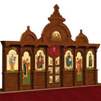 Иконостас деревянный резной "Владимирский" одноярусный, цвет "кипарис", 690х470х40 см