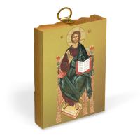 Икона Спасителя "Спас на престоле" на деревянной основе, на холсте с золочением