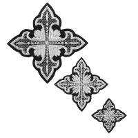 Крест на облачение вышитый пришивной черный, серебряная нить