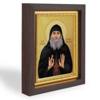 Икона преподобного Гавриила Ургебадзе, в узком багете, цвет "темный дуб", на холсте, с золочением