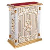 Подставка церковная "Суздальская" белый с золотом (патина), тумба, красная ткань, 85х46х100 см