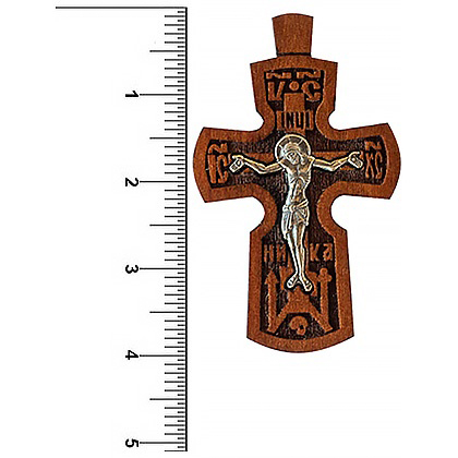Нательный крестик деревянный с распятием из мельхиора в серебрении, 2,5х4 см фото 3 Нательный крестик деревянный с распятием из мельхиора в серебрении, 2,5х4 см фото 3