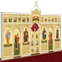 Иконостас деревянный &quot;Суздальский&quot; двухъярусный белый с золотом (поталь), 608х378х25,4 см