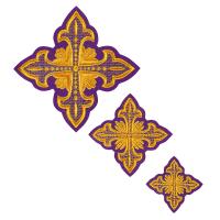 Крест на облачение вышитый пришивной фиолетовый, золотая нить