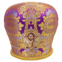 Митра фиолетовая из парчи с вышитыми иконами