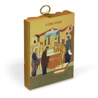 Икона Сретения Господня на деревянной основе, на холсте с золочением