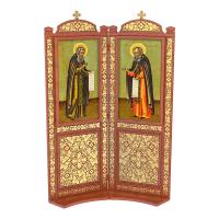 Киот напольный &quot;Суздальский&quot;, цвет &quot;кипарис&quot; с золотом (поталь), два модуля