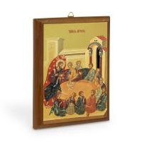 Икона "Тайная Вечеря" на деревянной основе, холст с золочением