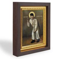 Икона преподобного Серафима Саровского №2, в узком багете, цвет "темный дуб", на холсте, с золочение
