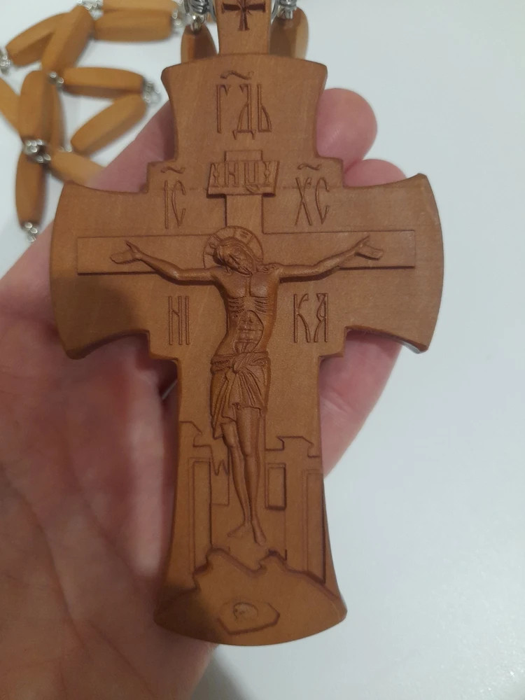 Крест наперсный "Наградной" деревянный резной, с цепью, 6,8х11,5 см