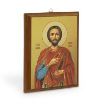 Икона мученика Иоанна Воина на деревянной основе, цвет "кипарис", на холсте с золочением