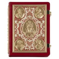 Апостол красный, оклад &quot;под золото&quot;, кожа, эмаль, 23х30 см