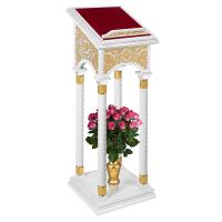 Аналой боковой &quot;Суздальский&quot; белый с золотом (поталь), колонны, красная ткань, 46х46х127 см