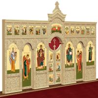 Иконостас деревянный "Суздальский" двухъярусный, цвет "натуральное дерево", 608х378х25,4 см