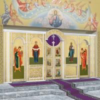 Иконостас "Суздальский" одноярусный (г. Сургут), белый с золотом (поталь), 504,5х234х20,8 см