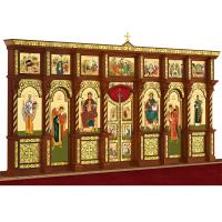 Иконостас деревянный резной "Владимирский" двухъярусный, цвет "кипарис" с золотом (поталь), 690х348х