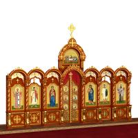 Иконостас деревянный резной "Благовещенский" одноярусный, цвет "кипарис" с золотом, 664х449х28 см