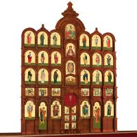 Иконостас деревянный резной "Владимирский" пятиярусный, цвет "кипарис", 690х860х45 см