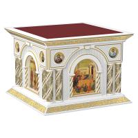 Облачение на престол "Романовское" с иконами белое с золотом (поталь), 140х140х105 см