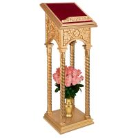 Аналой боковой &quot;Суздальский&quot;, цвет &quot;золото&quot;, колонны, красная ткань, 46х46х127 см