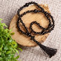 Четки из гагата черные с разделителями, на 50 бусин