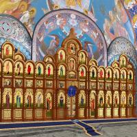 Иконостас "Владимирский" четырехъярусный (г. Воронеж), цвет "кипарис" с золотом (поталь), 697х1428,2х50 см