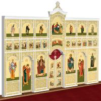 Иконостас деревянный &quot;Суздальский&quot; трехъярусный белый с золотом (поталь), 608х483х25,4 см