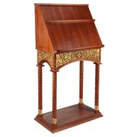 Аналой клиросный &quot;Суздальский&quot;, цвет &quot;кипарис&quot; с золотом (поталь), колонны, высота 155 см