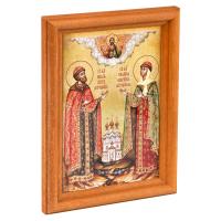 Икона благоверных князей Петра и Февронии Муромских в деревянной рамке, 12х1,5х17 см